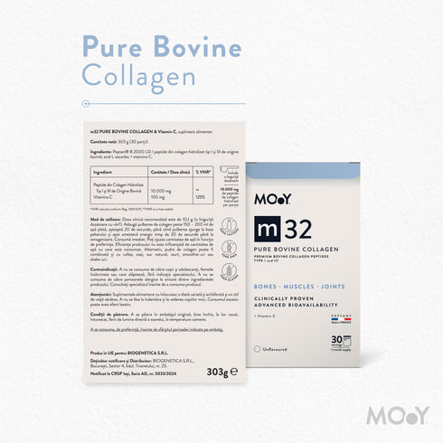 m32 Colagen hidrolizat bovin premium, dovedit clinic, articulatii, 10.000mg tip I si III, fara aroma, 30 portii, 303 g, Molecules of Youth, natural